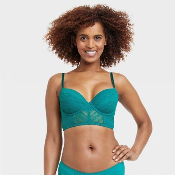 Auden Lightly Lined Demi Coverage Long Line Bra 36A Adjustable Straps Teal - Picture 1 of 7